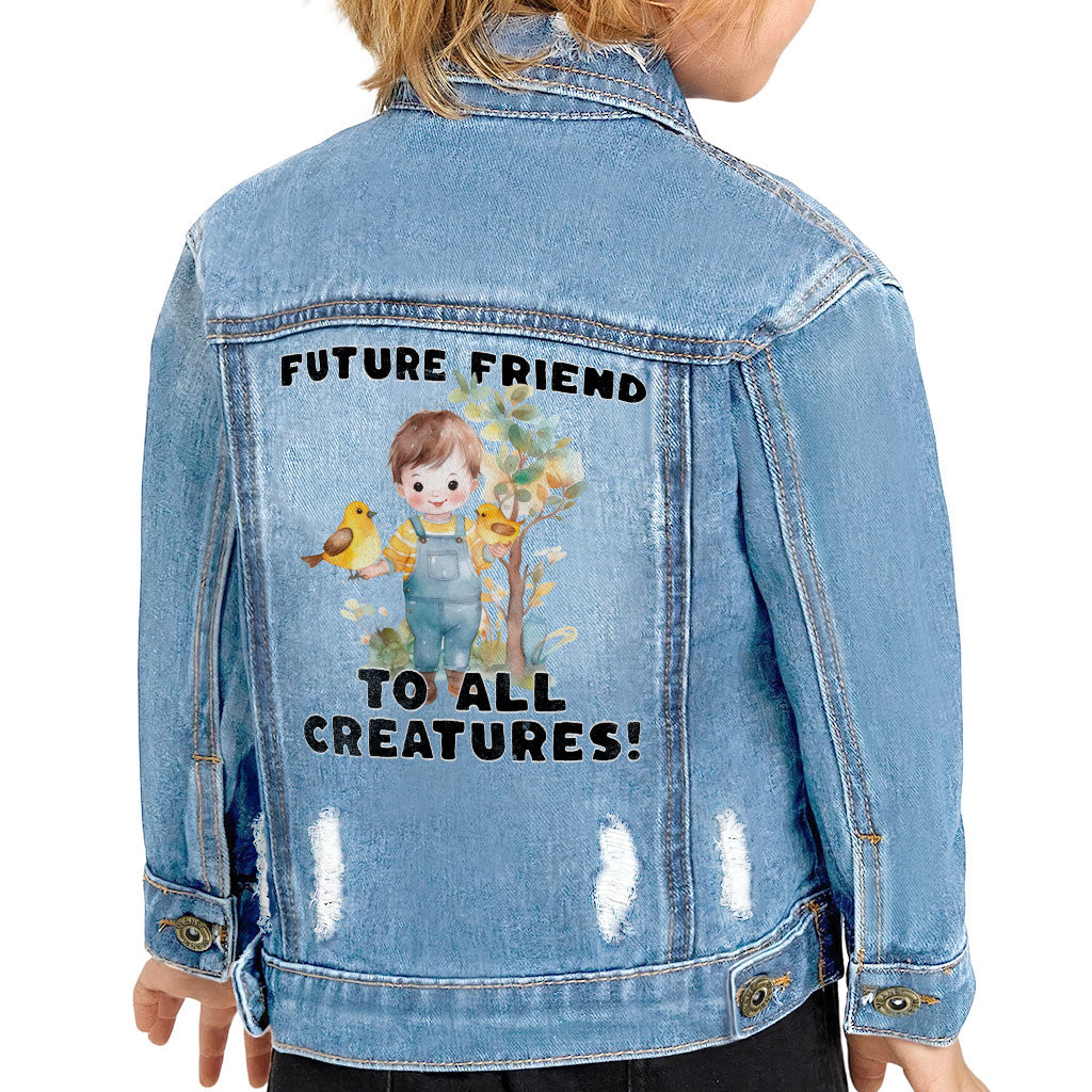 Future Friend for All Creatures Toddler Denim Jacket - Cute Jean Jacket - Colorful Denim Jacket for Kids