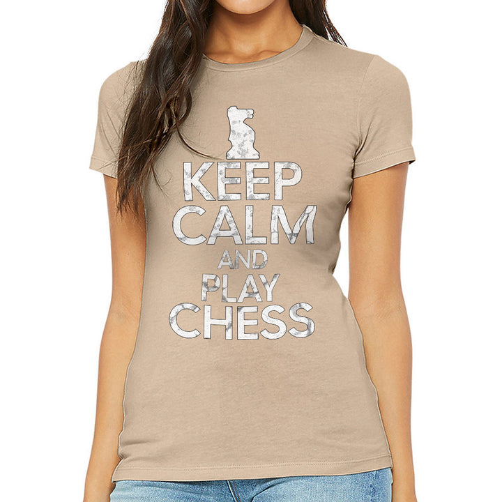 Keep Calm and Play Chess Slim Fit T-Shirt - Cool Saying Women's T-Shirt - Graphic Slim Fit Tee