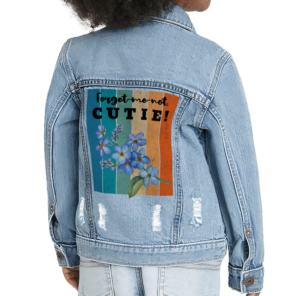 Forget-me-not Cutie Toddler Denim Jacket - Vintage Jean Jacket - Bright Denim Jacket for Kids