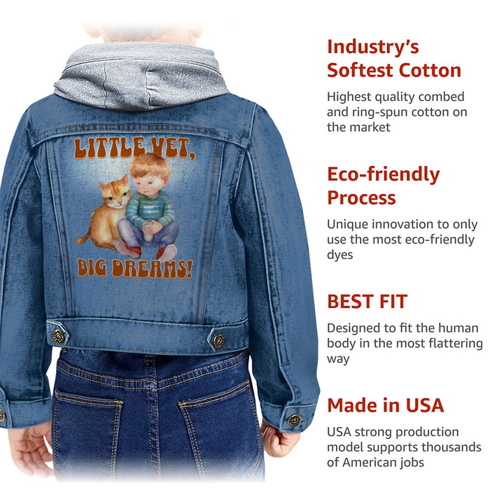 Little Vet Big Dream Toddler Hooded Denim Jacket - Cat Jean Jacket - Animal Lover Denim Jacket for Kids