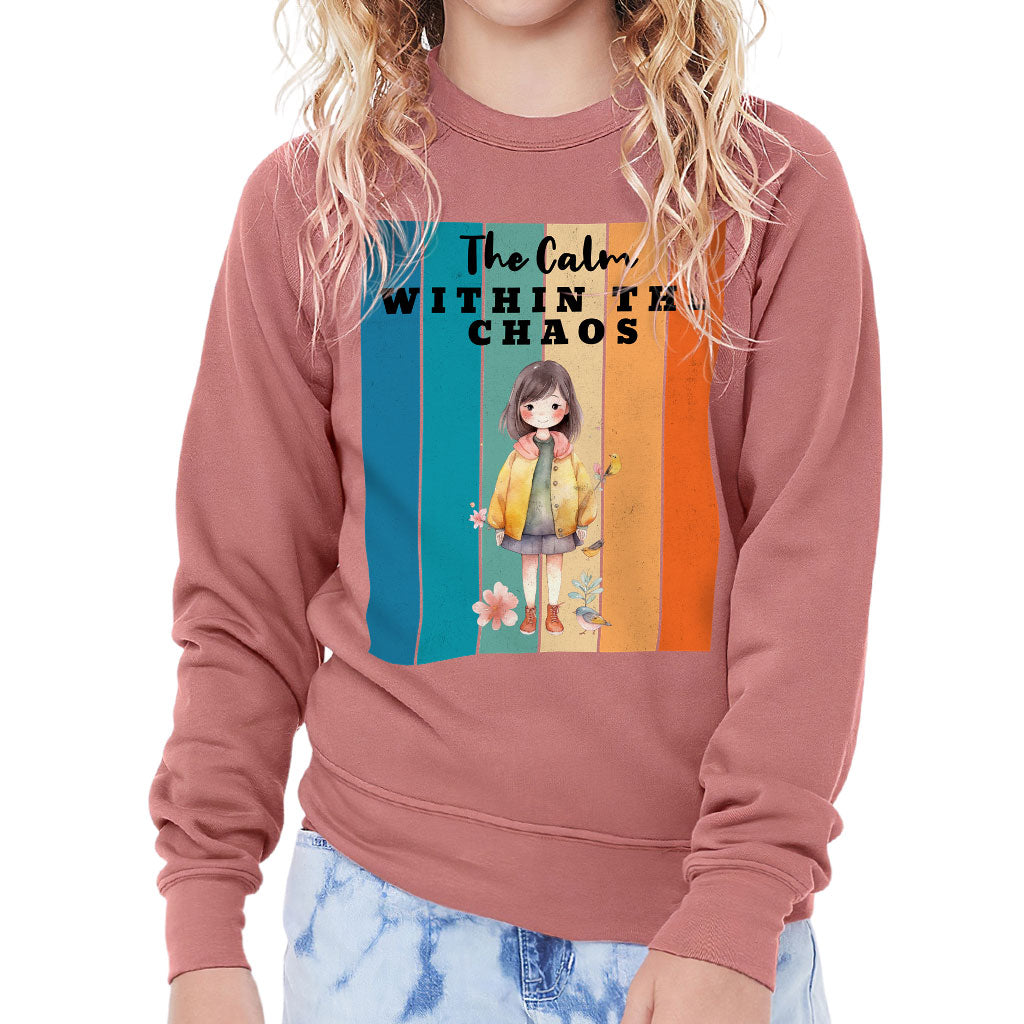 The Calm Within the Chaos Kids' Raglan Sweatshirt - Flower Girl Sponge Fleece Sweatshirt - Art Sweatshirt