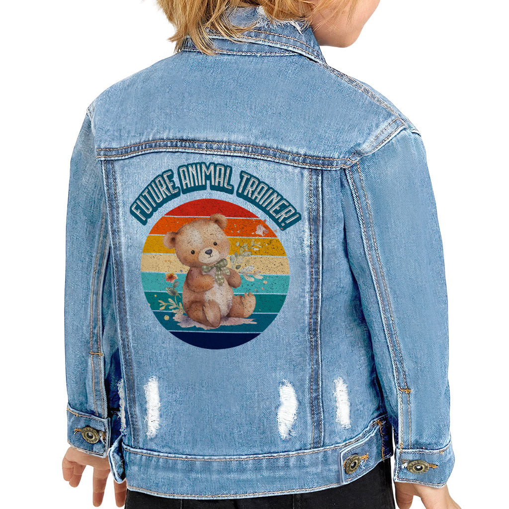 Future Animal Trainer Toddler Denim Jacket - Teddy Bear Jean Jacket - Printed Denim Jacket for Kids