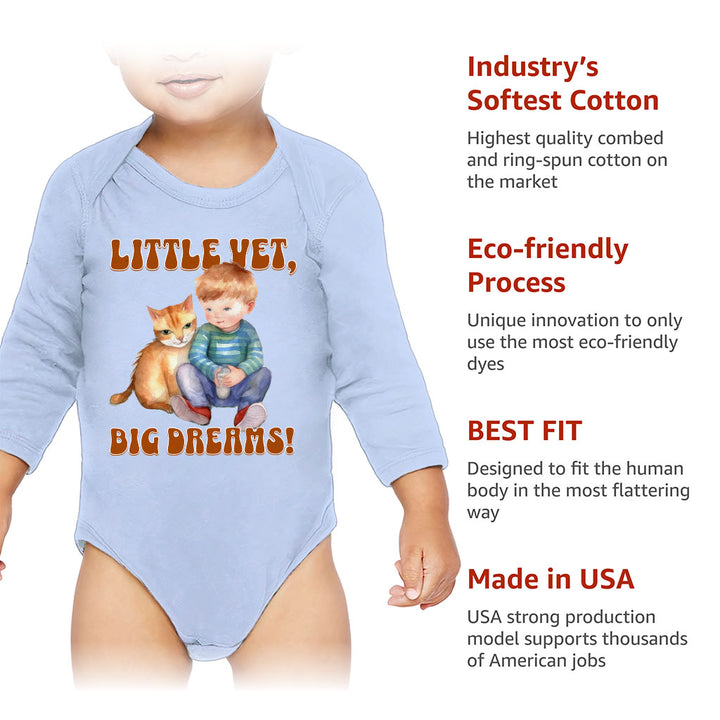 Little Vet Big Dream Baby Long Sleeve Onesie - Cat Baby Long Sleeve Bodysuit - Animal Lover Baby One-Piece