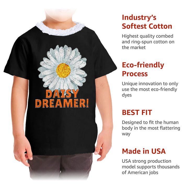 Daisy Dreamer Girls' Ruffle Neck T-Shirt - Minimalistic Toddler T-Shirt - Printed Ruffle Neck Tee