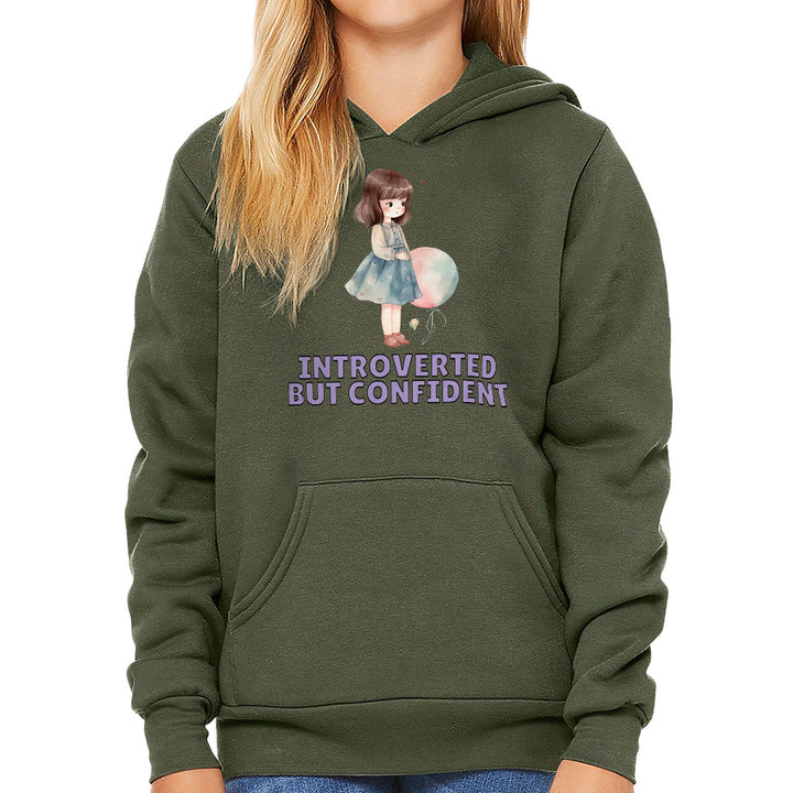 Introverted but Confident Kids' Sponge Fleece Hoodie - Little Girl Kids' Hoodie - Graphic Hoodie for Kids
