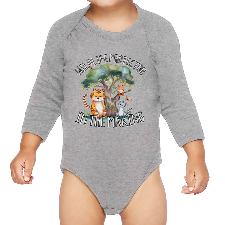 Wildlife Protector Baby Long Sleeve Onesie - Animals Baby Long Sleeve Bodysuit - Themed Baby One-Piece