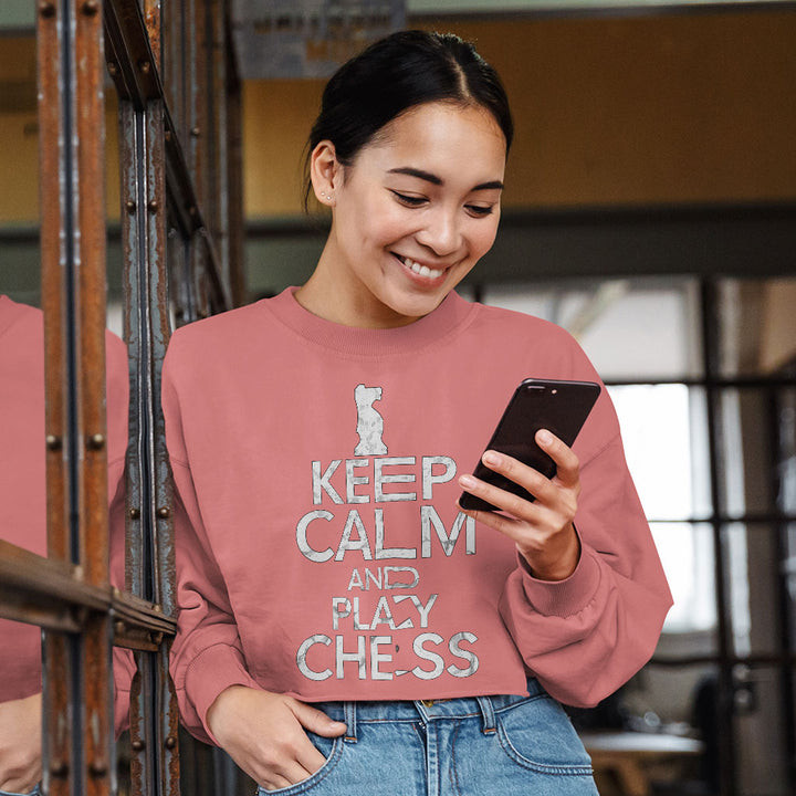 Keep Calm and Play Chess Cropped Long Sleeve T-Shirt - Cool Saying Women's T-Shirt - Graphic Long Sleeve Tee