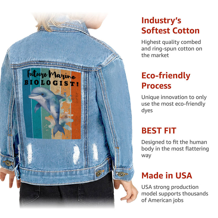 Future Marine Biologist Toddler Denim Jacket - Dolphin Jean Jacket - Printed Denim Jacket for Kids