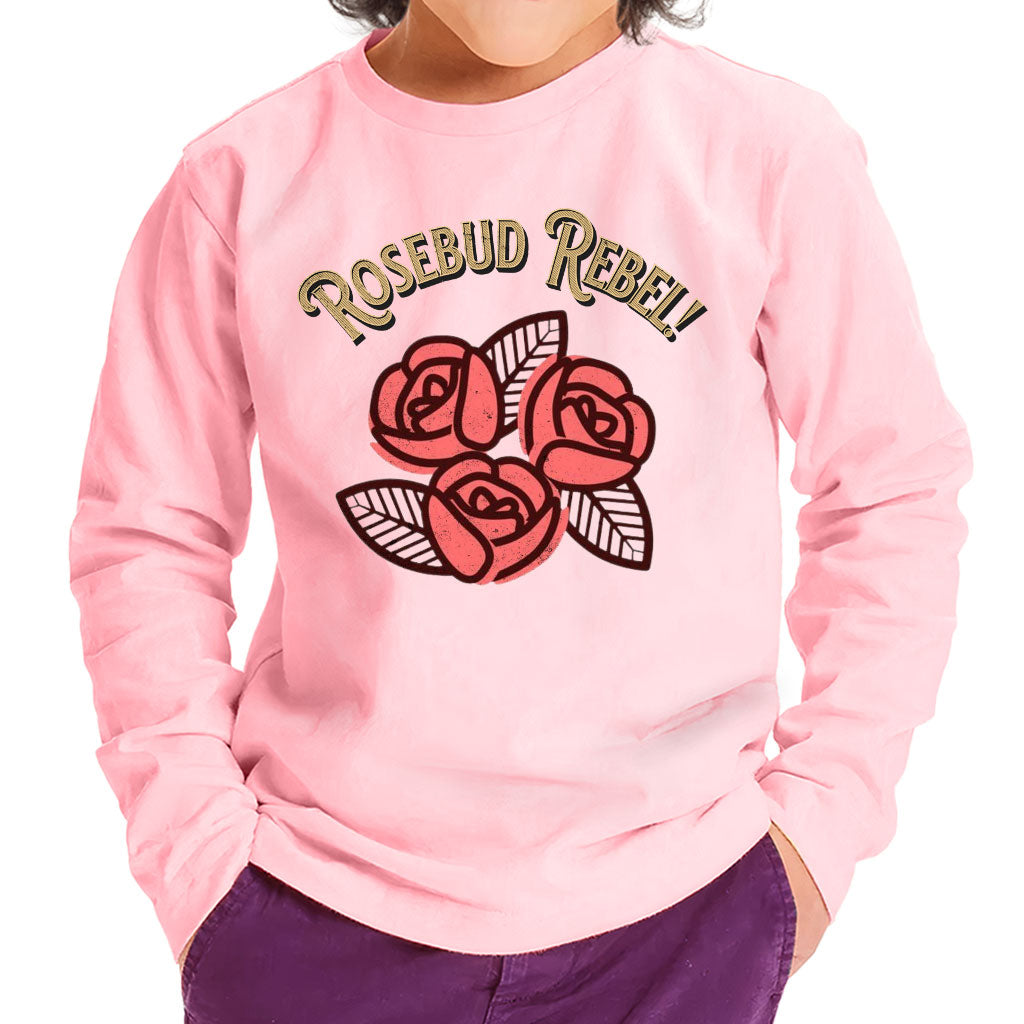 Rosebud Rebel Toddler Long Sleeve T-Shirt - Cute Kids' T-Shirt - Flower Themed Long Sleeve Tee