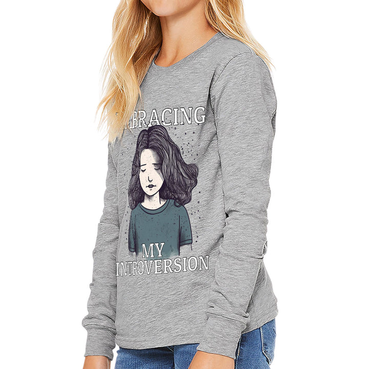 Embracing My Introversion Kids' Long Sleeve T-Shirt - Cute Print T-Shirt - Printed Long Sleeve Tee