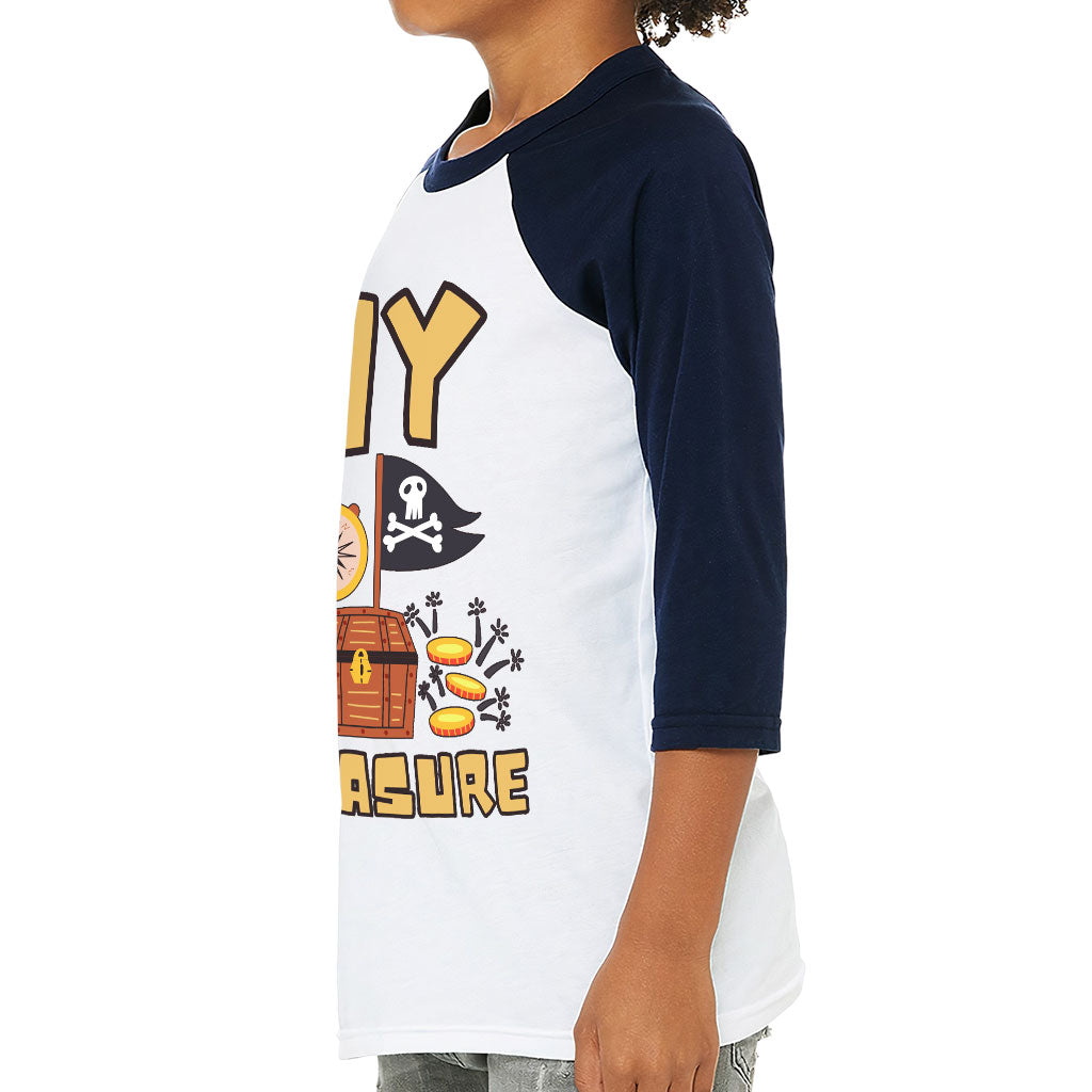 My Treasure Kids' Baseball T-Shirt - Pirate Design 3/4 Sleeve T-Shirt - Colorful Baseball Tee