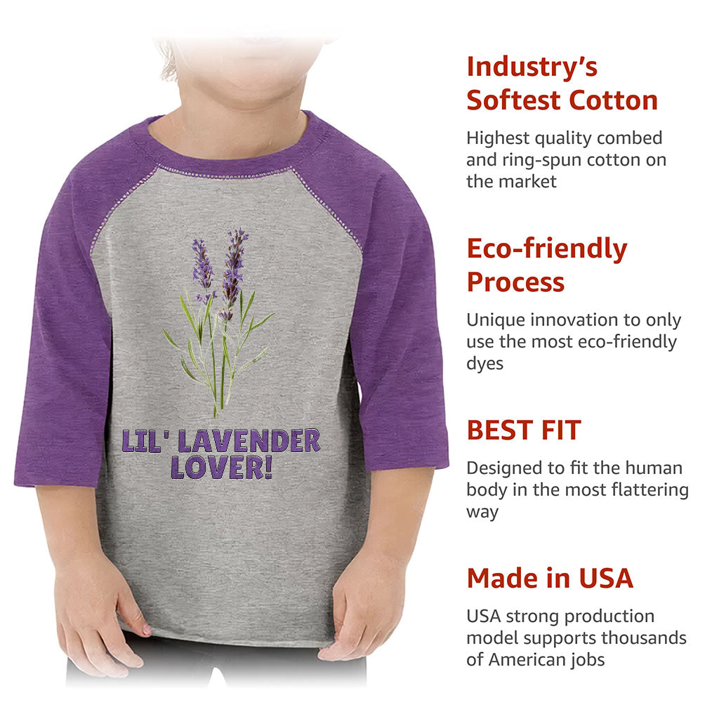 Lil' Lavender Lover Toddler Baseball T-Shirt - Flower Themed 3/4 Sleeve T-Shirt - Graphic Kids' Baseball Tee