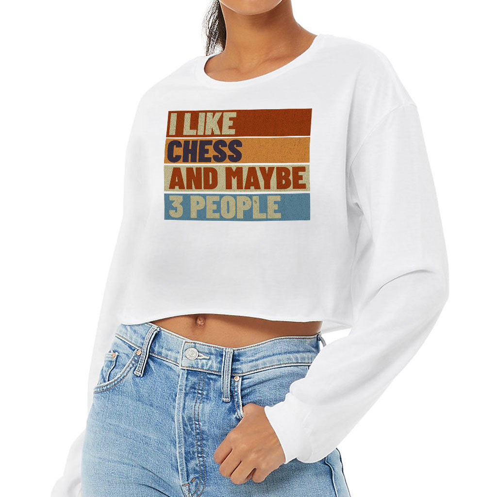 I Like Chess Cropped Long Sleeve T-Shirt - Colorful Women's T-Shirt - Art Long Sleeve Tee