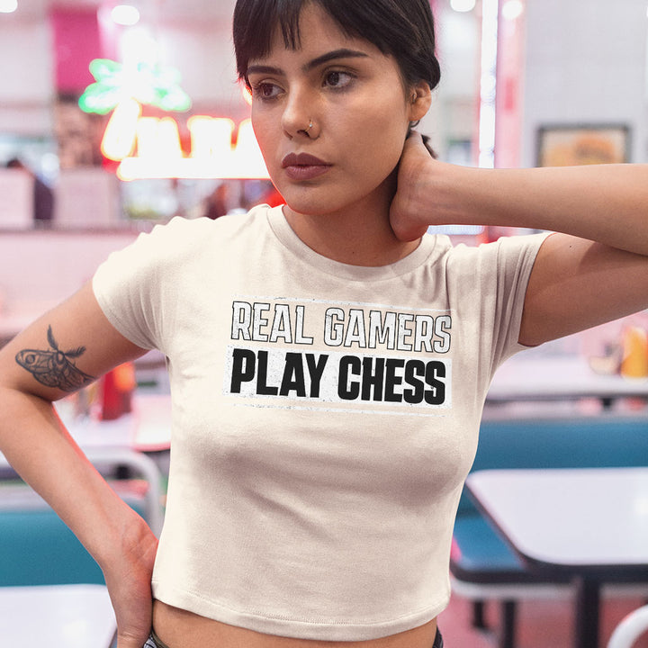Real Gamers Women's Crop Tee Shirt - Word Graphic Cropped T-Shirt - Graphic Crop Top