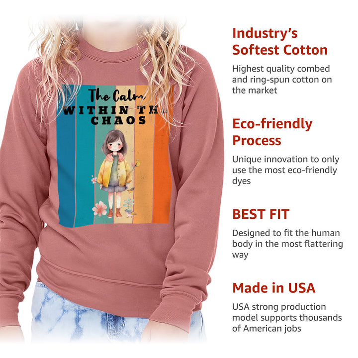 The Calm Within the Chaos Kids' Raglan Sweatshirt - Flower Girl Sponge Fleece Sweatshirt - Art Sweatshirt