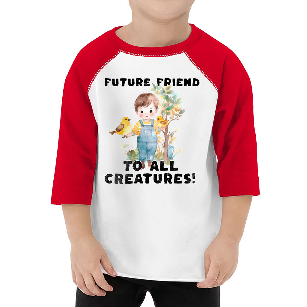 Future Friend for All Creatures Toddler Baseball T-Shirt - Cute 3/4 Sleeve T-Shirt - Colorful Kids' Baseball Tee