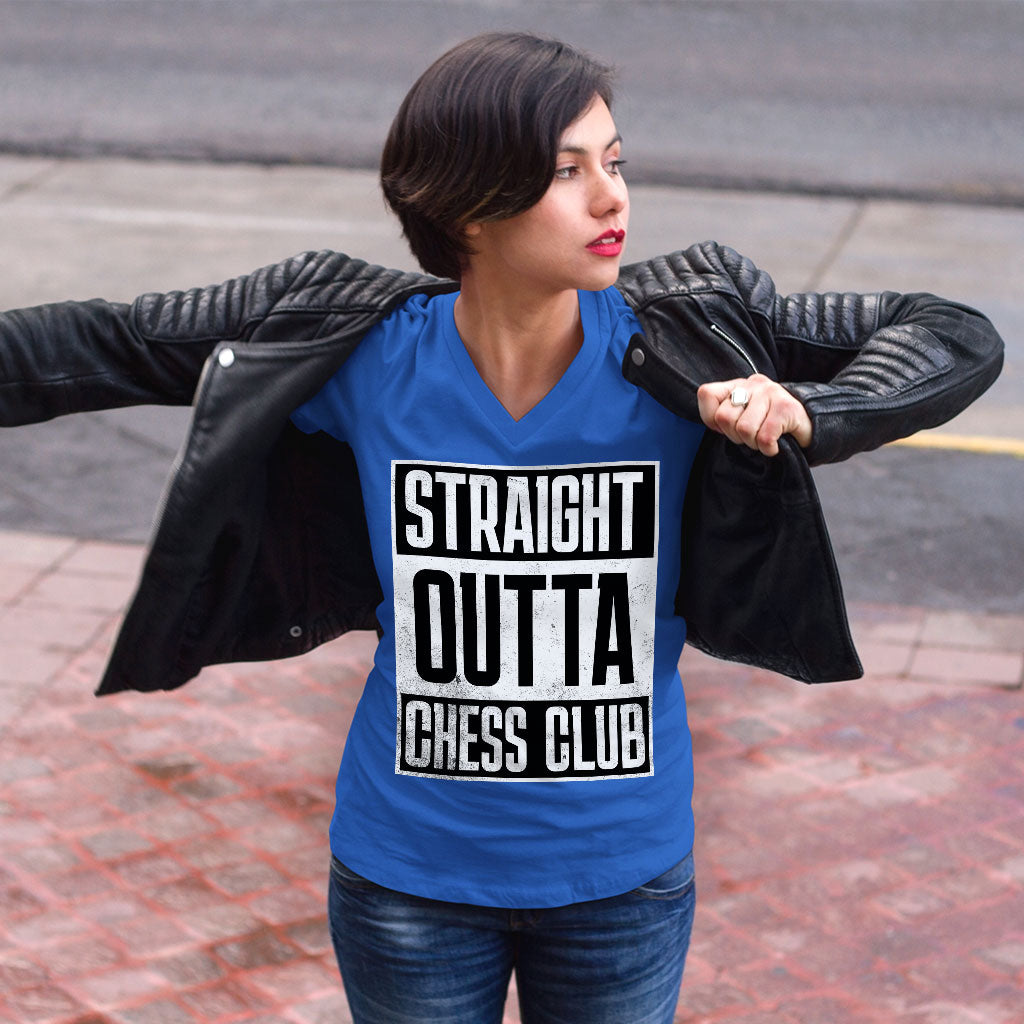 Word Art Women's V-Neck T-Shirt - Chess Club V-Neck Tee - Unique T-Shirt