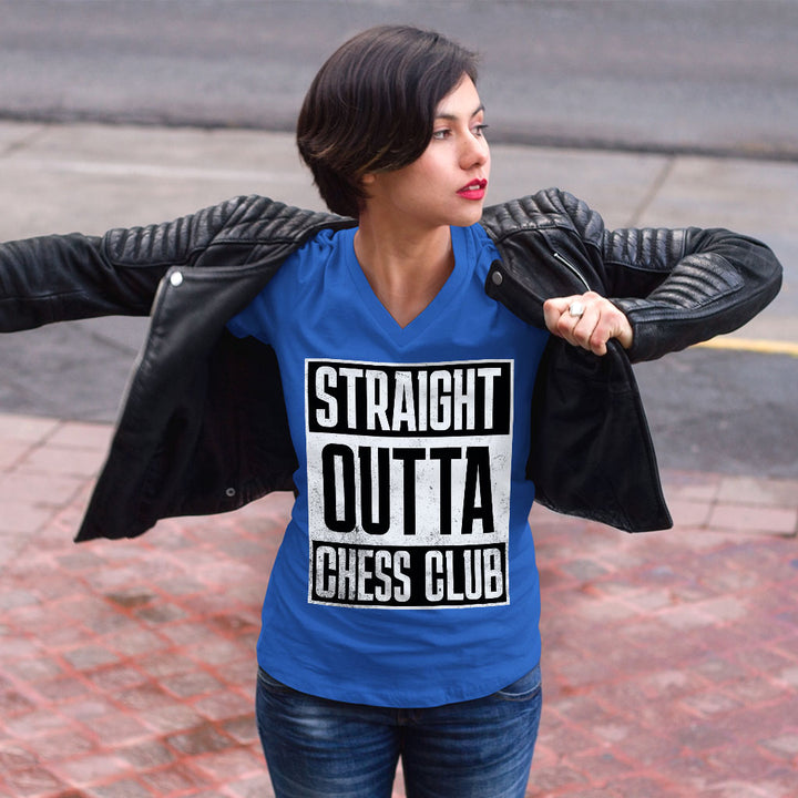 Word Art Women's V-Neck T-Shirt - Chess Club V-Neck Tee - Unique T-Shirt