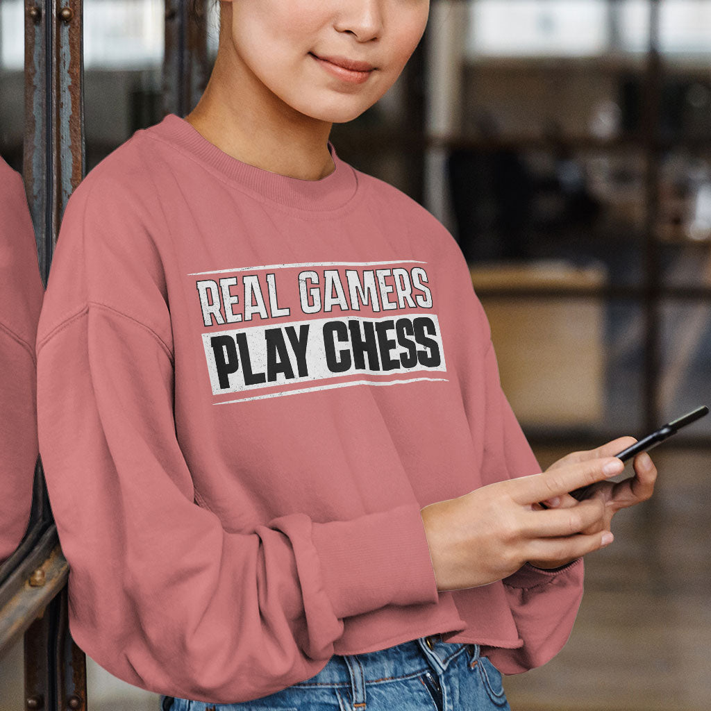Real Gamers Cropped Long Sleeve T-Shirt - Word Graphic Women's T-Shirt - Graphic Long Sleeve Tee