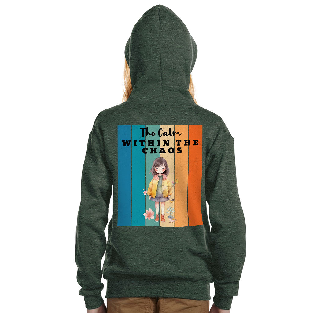 The Calm Within the Chaos Kids' Full-Zip Hoodie - Flower Girl Hooded Sweatshirt - Art Kids' Hoodie