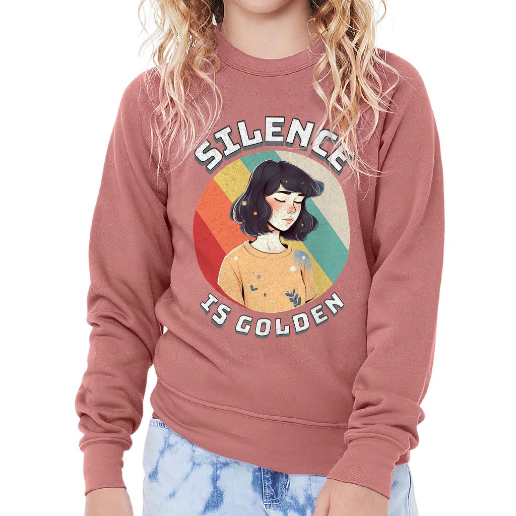 Silence Is Golden Kids' Raglan Sweatshirt - Girl Print Sponge Fleece Sweatshirt - Colorful Sweatshirt