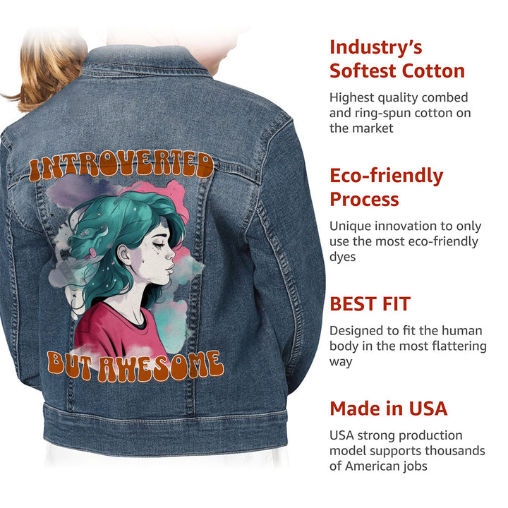 Introverted but Awesome Kids' Denim Jacket - Watercolor Jean Jacket - Graphic Denim Jacket for Kids