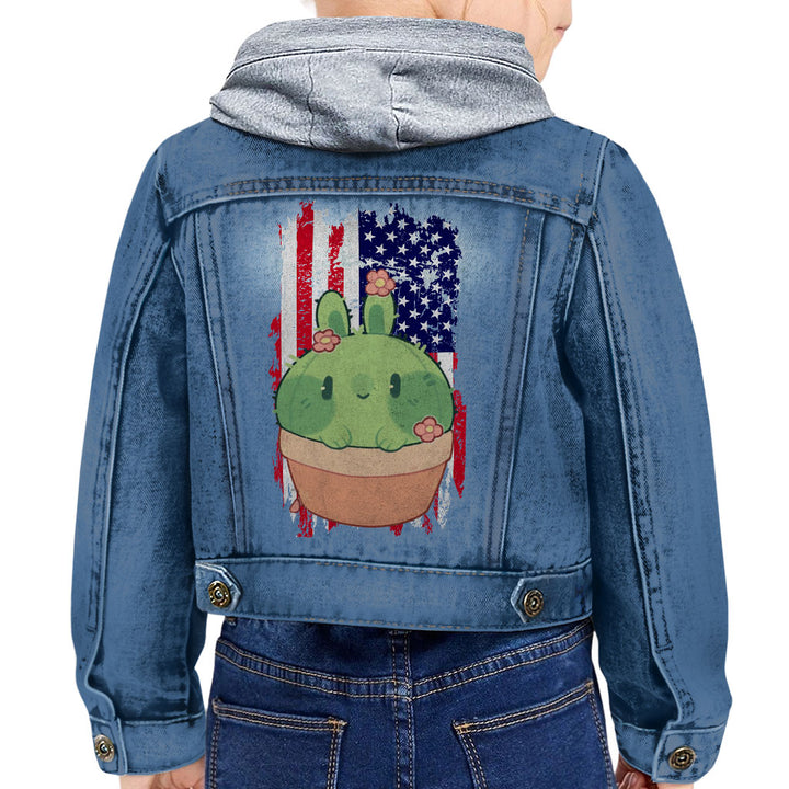 Little Cactus Toddler Hooded Denim Jacket - Flag Jean Jacket - Themed Denim Jacket for Kids