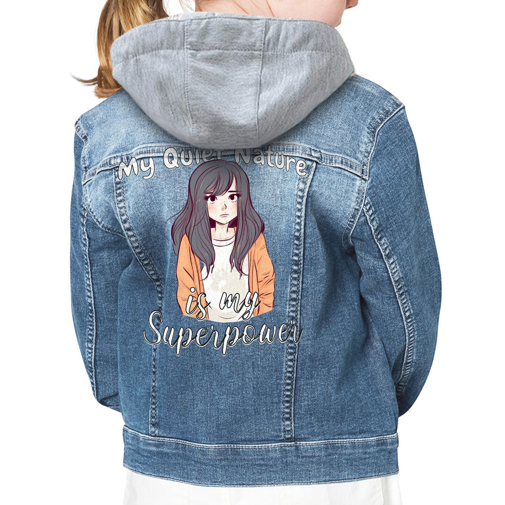 My Quiet Nature Hooded Denim Jacket for Kids - Beautiful Jean Jacket - Unique Denim Jacket for Kids