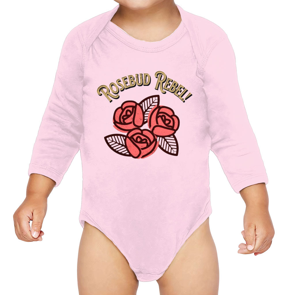 Rosebud Rebel Baby Long Sleeve Onesie - Cute Baby Long Sleeve Bodysuit - Flower Themed Baby One-Piece
