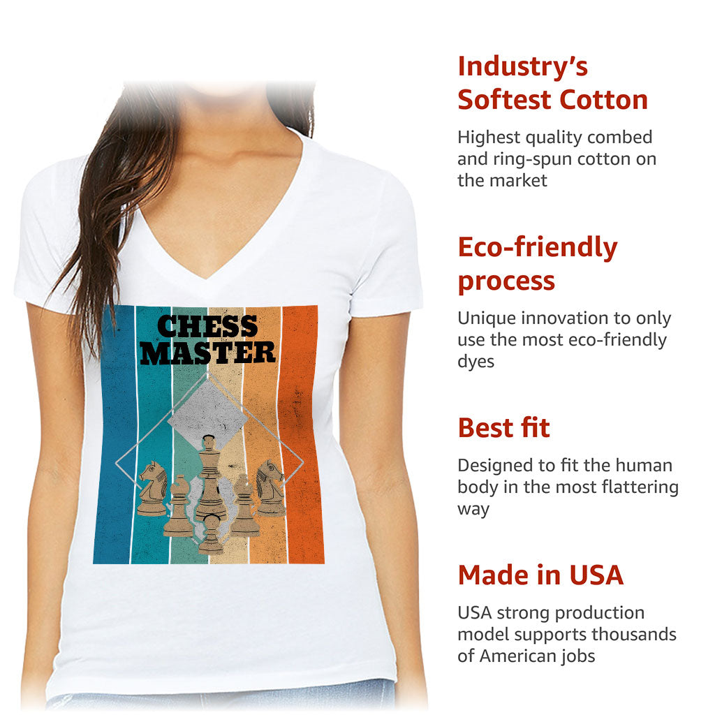 Chess Master Women's V-Neck T-Shirt - Board Game V-Neck Tee - Art T-Shirt