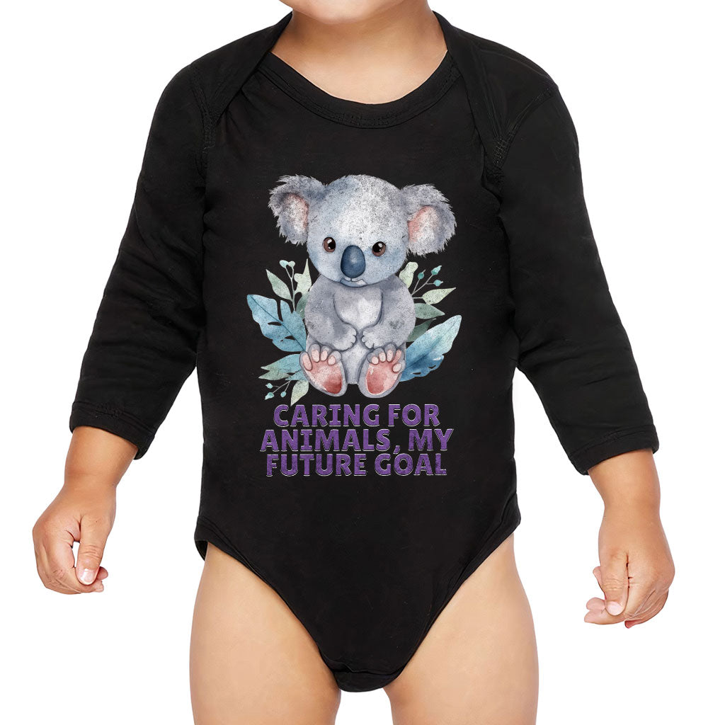 Caring for Animals Baby Long Sleeve Onesie - Coala Baby Long Sleeve Bodysuit - Cute Baby One-Piece