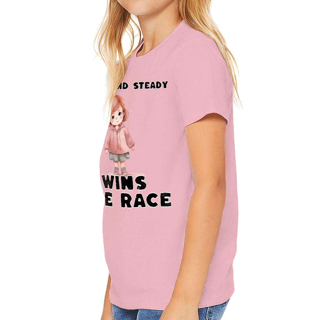 Serene and Steady Kids' T-Shirt - Cute Girl Graphic T-Shirt - Word Design Tee Shirt for Kids