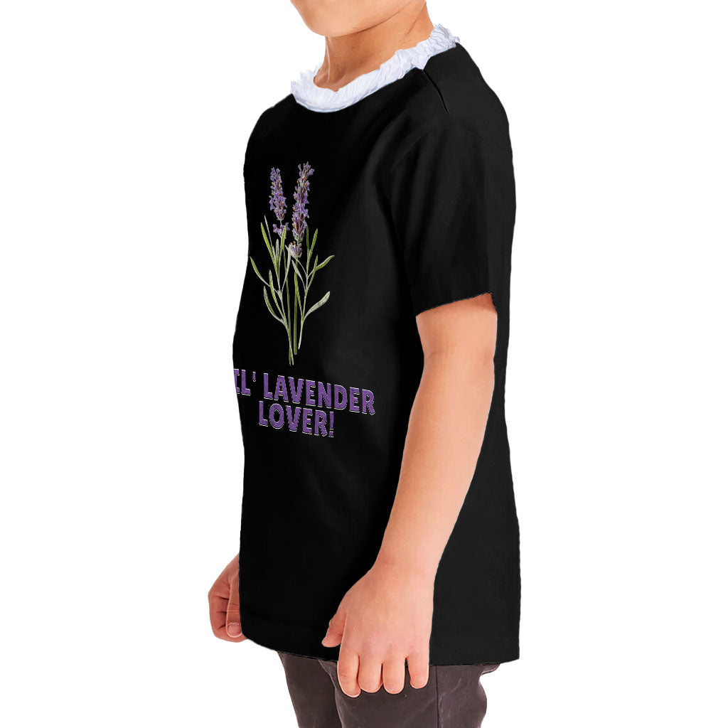 Lil' Lavender Lover Girls' Ruffle Neck T-Shirt - Flower Themed Toddler T-Shirt - Graphic Ruffle Neck Tee