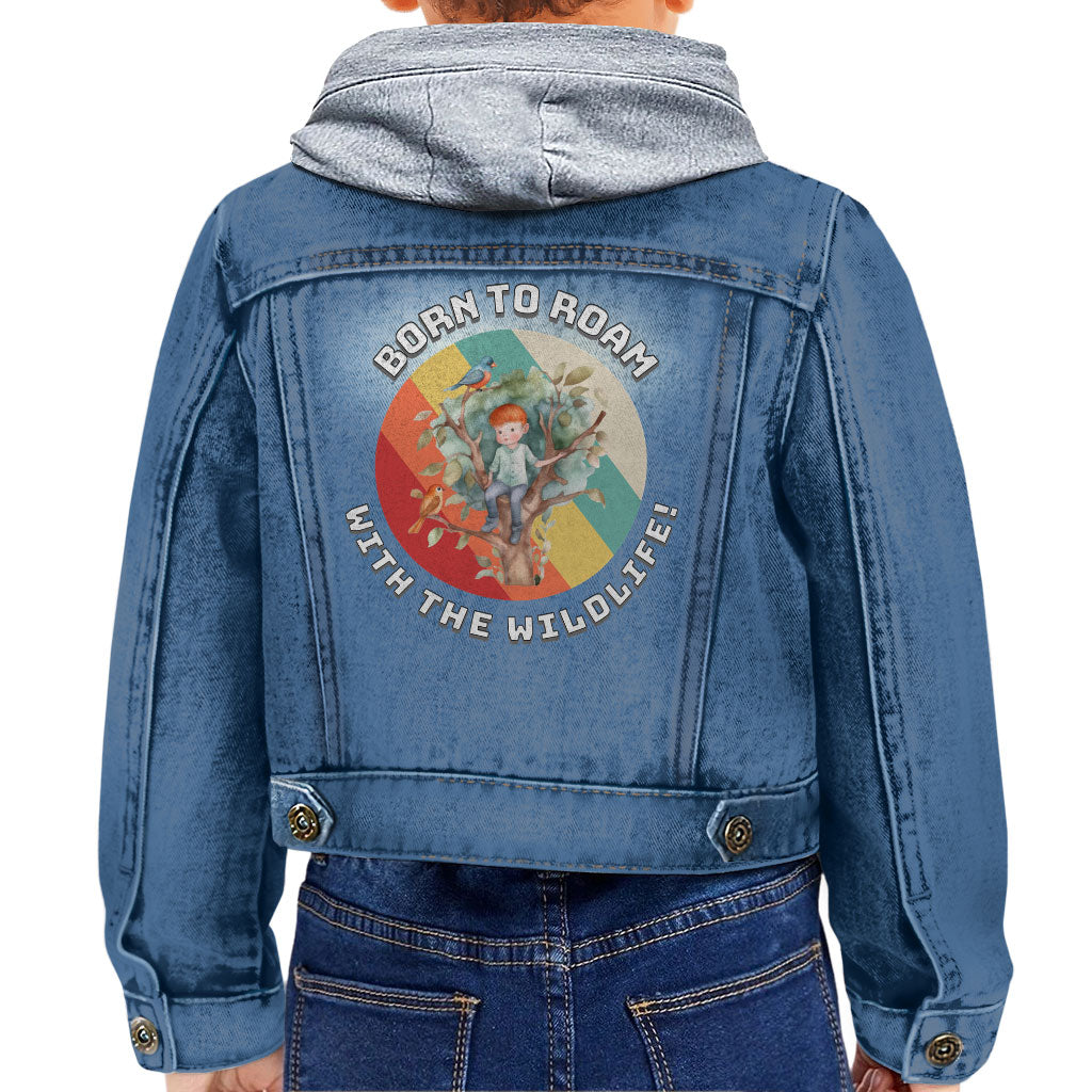 Born to Roam Toddler Hooded Denim Jacket - Birds Jean Jacket - Colorful Denim Jacket for Kids