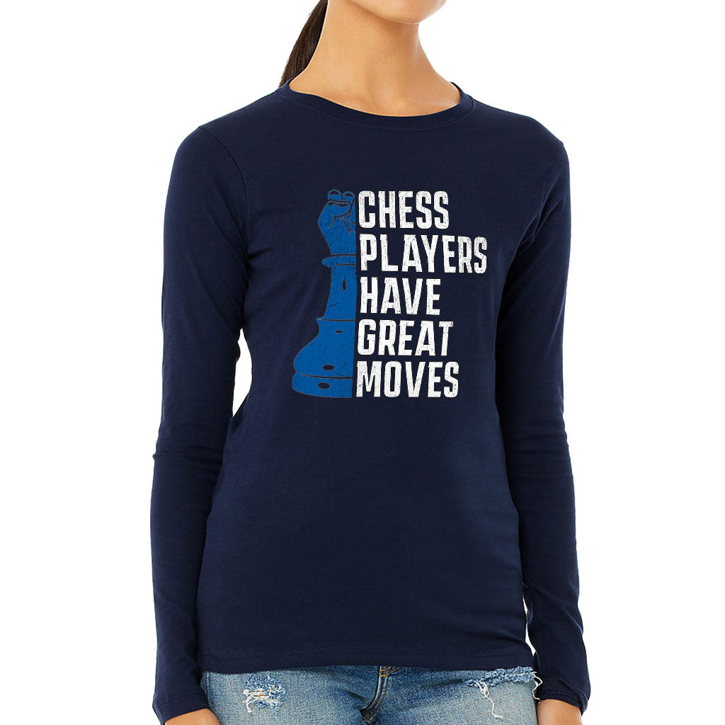 Chess Players Women's Long Sleeve T-Shirt - Cool Design Long Sleeve Tee - Word Design T-Shirt