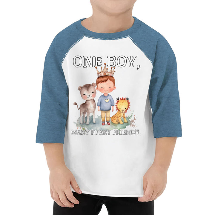 Many Furry Friends Toddler Baseball T-Shirt - Animal Lover 3/4 Sleeve T-Shirt - Graphic Kids' Baseball Tee