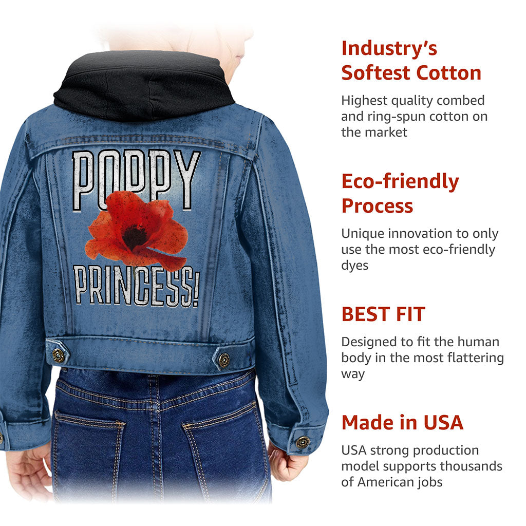 Poppy Princess Toddler Hooded Denim Jacket - Cute Jean Jacket - Themed Denim Jacket for Kids