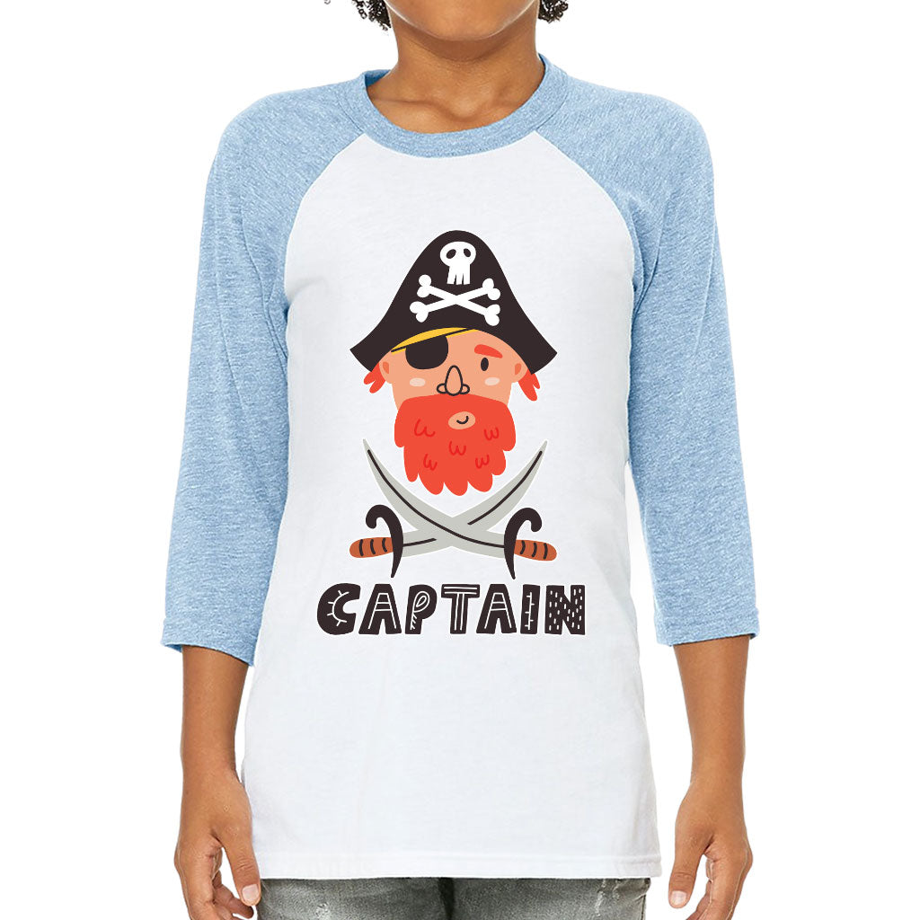 Captain Kids' Baseball T-Shirt - Pirate Themed 3/4 Sleeve T-Shirt - Cool Baseball Tee