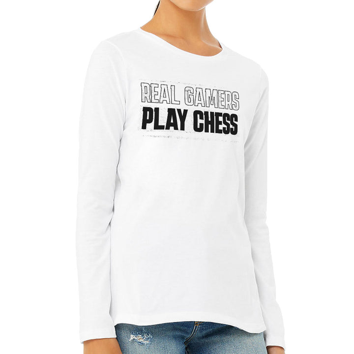 Real Gamers Women's Long Sleeve T-Shirt - Word Graphic Long Sleeve Tee - Graphic T-Shirt