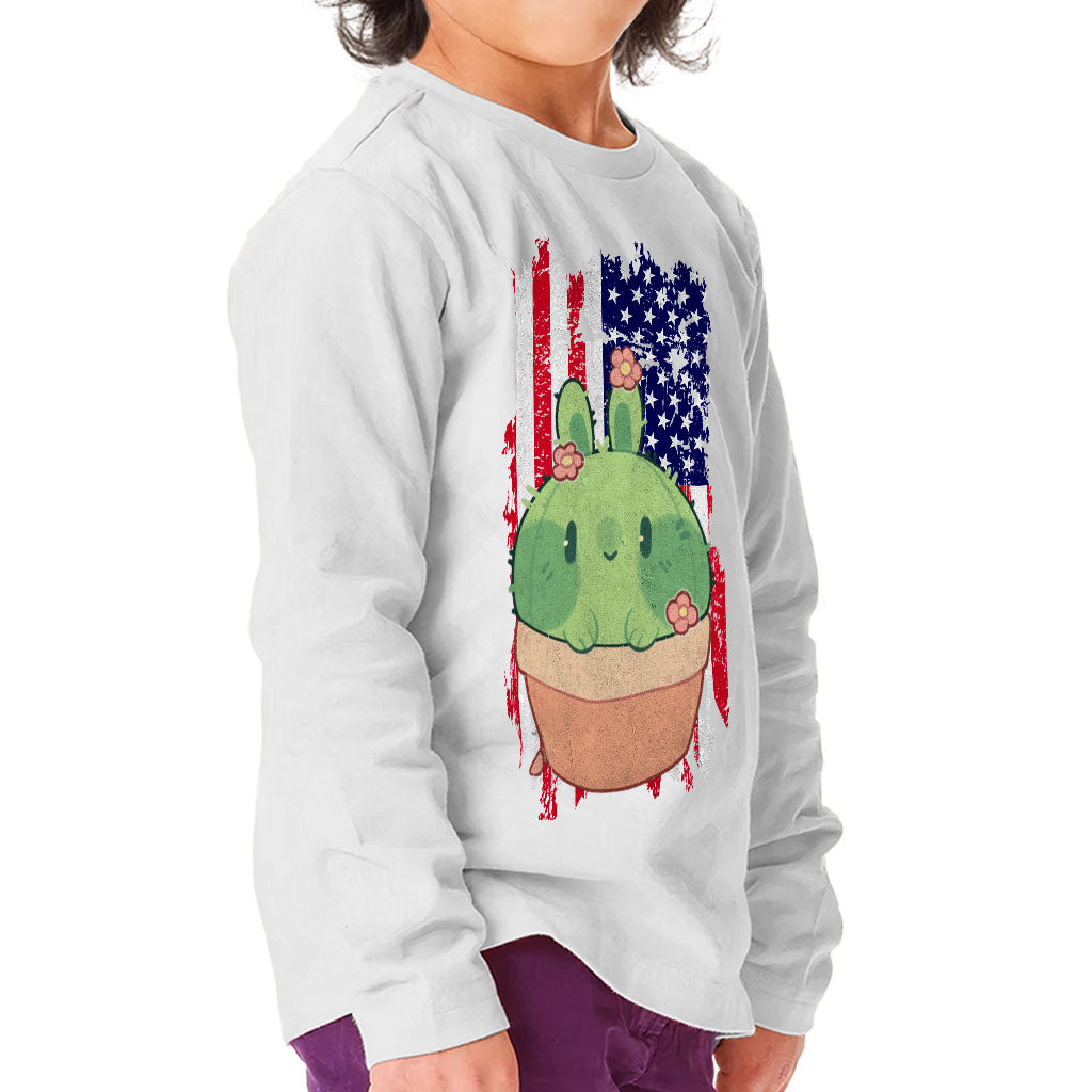 Little Cactus Toddler Long Sleeve T-Shirt - Flag Kids' T-Shirt - Themed Long Sleeve Tee