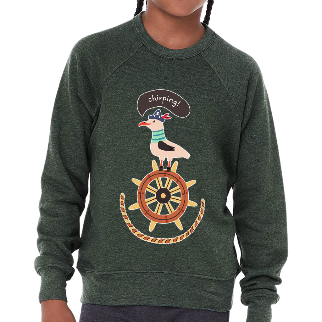 Sea Ship Themed Kids' Raglan Sweatshirt - Bird Sponge Fleece Sweatshirt - Printed Sweatshirt