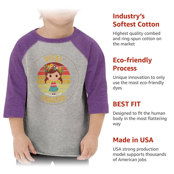 Petal Princess Toddler Baseball T-Shirt - Cute 3/4 Sleeve T-Shirt - Graphic Kids' Baseball Tee