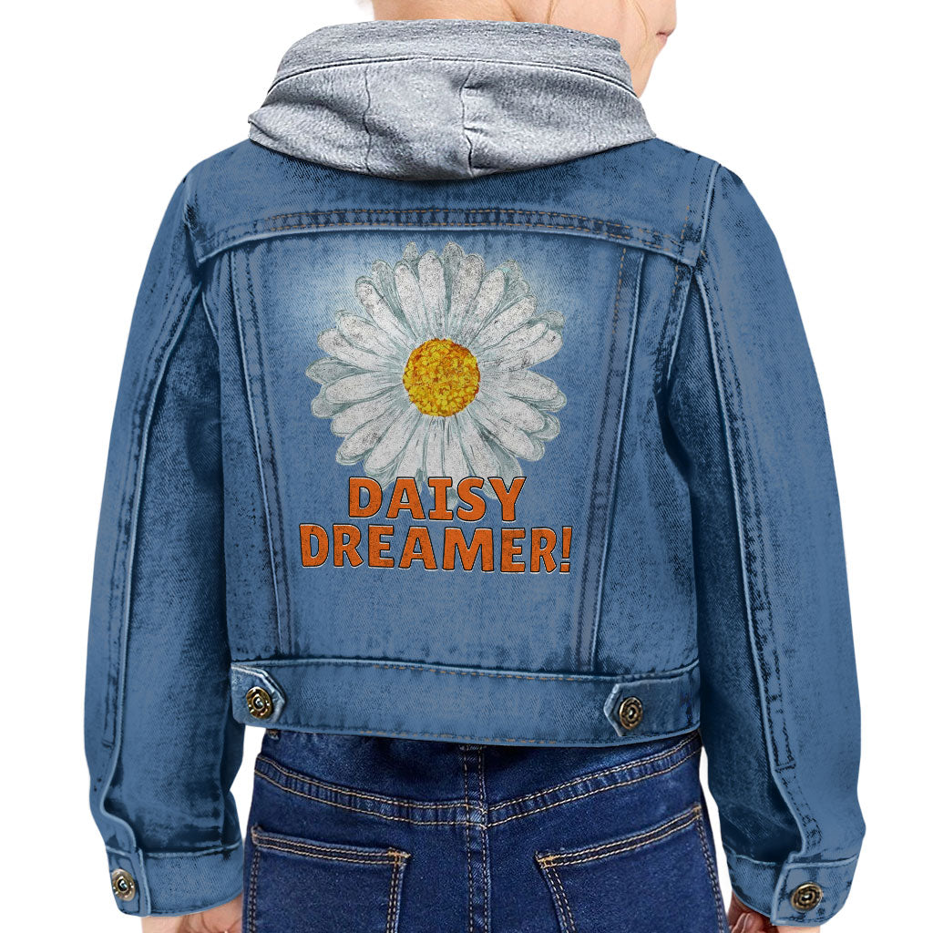 Daisy Dreamer Toddler Hooded Denim Jacket - Minimalistic Jean Jacket - Printed Denim Jacket for Kids