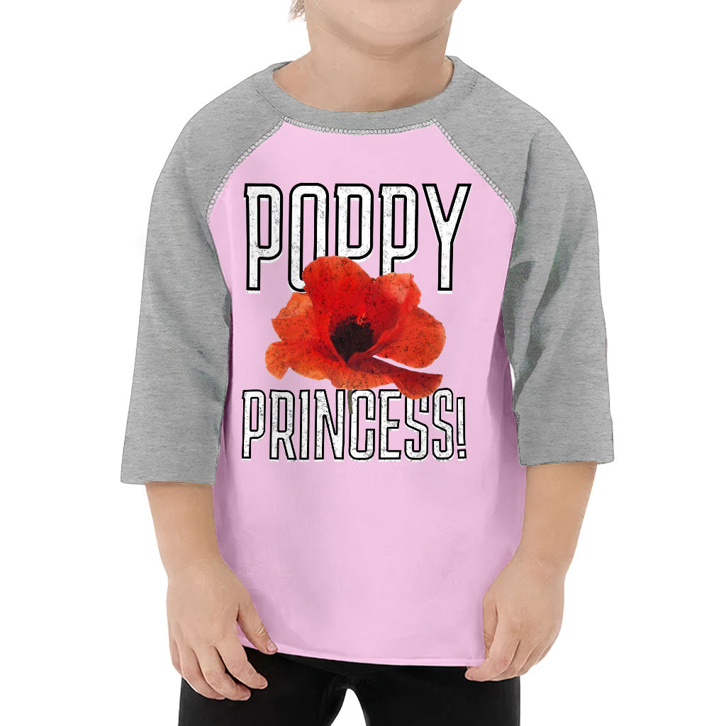 Poppy Princess Toddler Baseball T-Shirt - Cute 3/4 Sleeve T-Shirt - Themed Kids' Baseball Tee