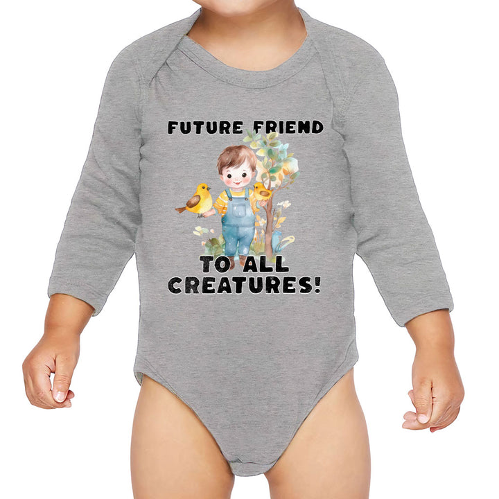 Future Friend for All Creatures Baby Long Sleeve Onesie - Cute Baby Long Sleeve Bodysuit - Colorful Baby One-Piece