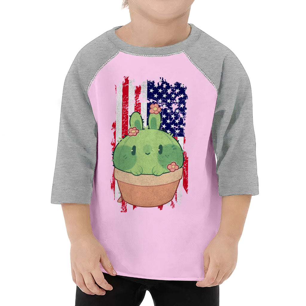 Little Cactus Toddler Baseball T-Shirt - Flag 3/4 Sleeve T-Shirt - Themed Kids' Baseball Tee