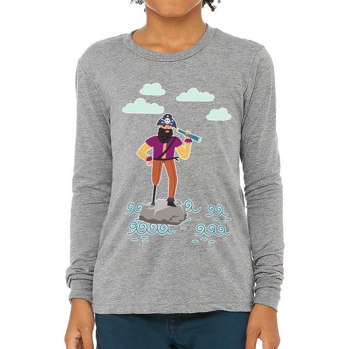 Cute Pirate Kids' Long Sleeve T-Shirt - Flag T-Shirt - Graphic Long Sleeve Tee