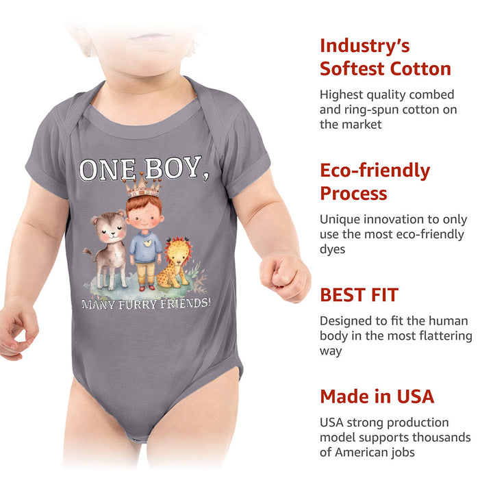 Many Furry Friends Baby Jersey Onesie - Animal Lover Baby Bodysuit - Graphic Baby One-Piece