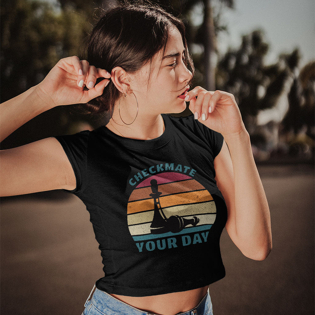Checkmate Your Day Women's Cropped T-Shirt - Colorful Crop Top - Printed Cropped Tee