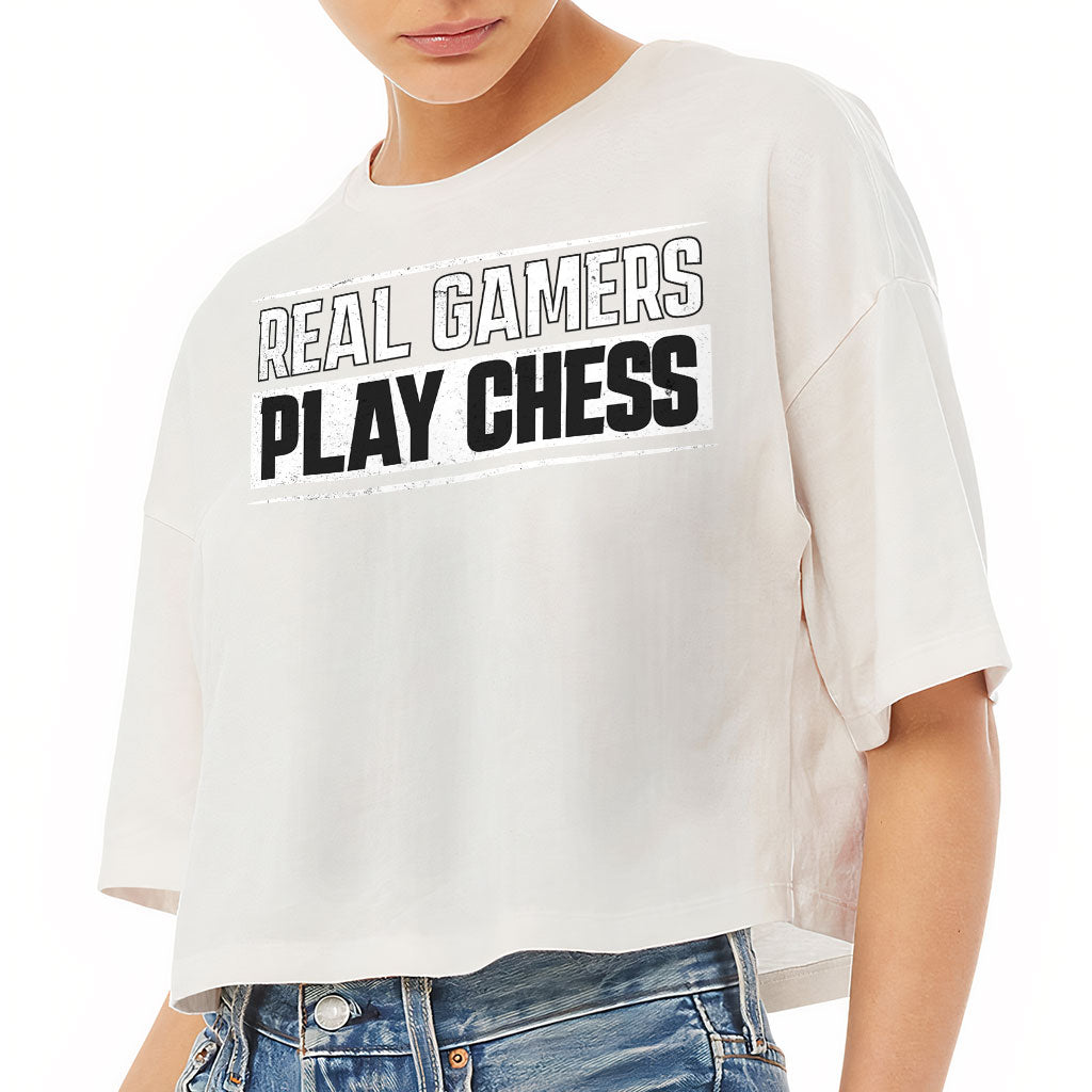 Real Gamers Women's Crop Tee Shirt - Word Graphic Cropped T-Shirt - Graphic Crop Top